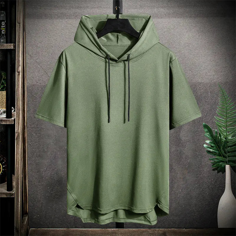 Men's Summer Solid Color Hooded Short Sleeve T-Shirt