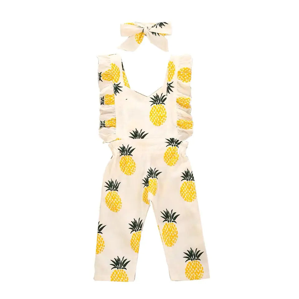 Cotton Pineapple Print Baby Romper with Headband