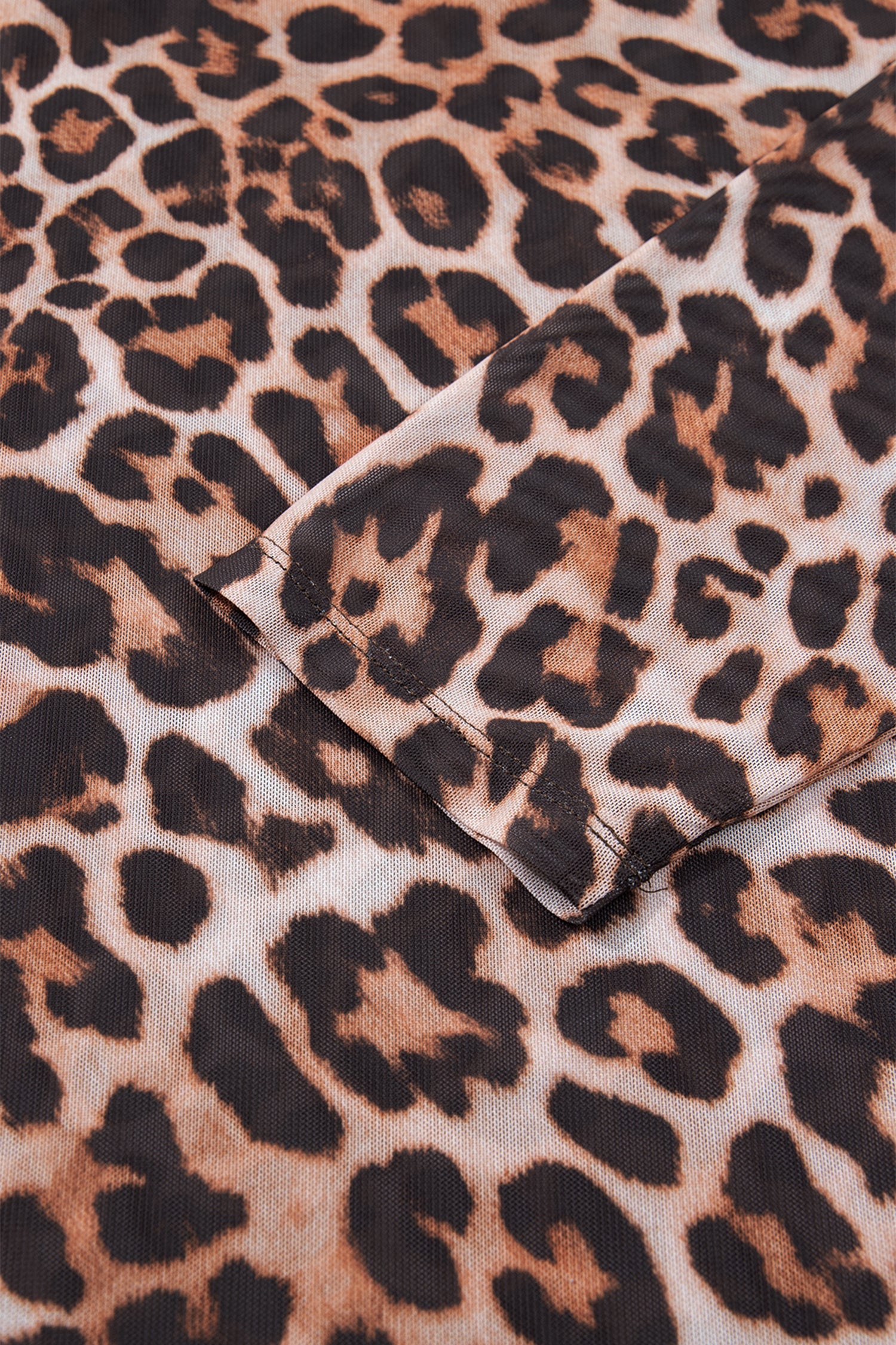 Brown Plus Size Mock Neck Leopard Mesh Top