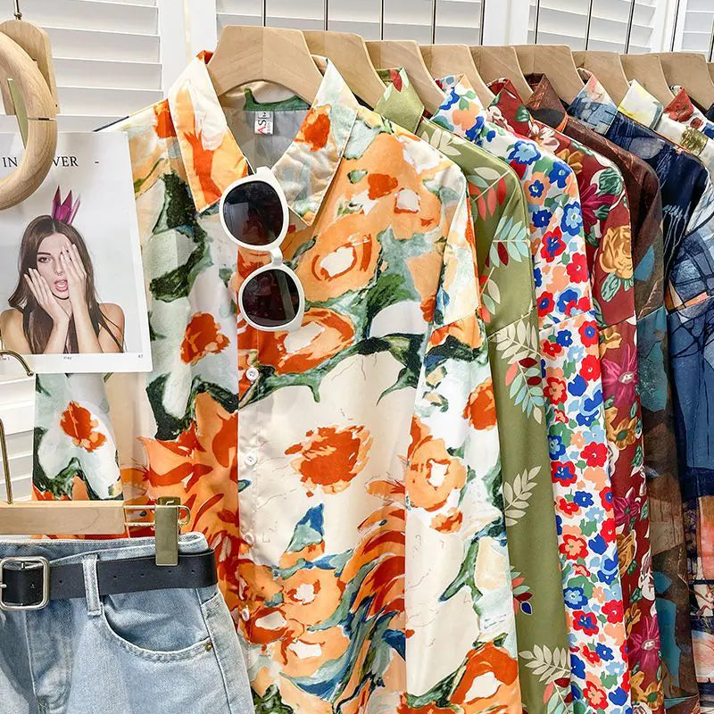 Vintage Floral Turn-down Collar Blouse for Women