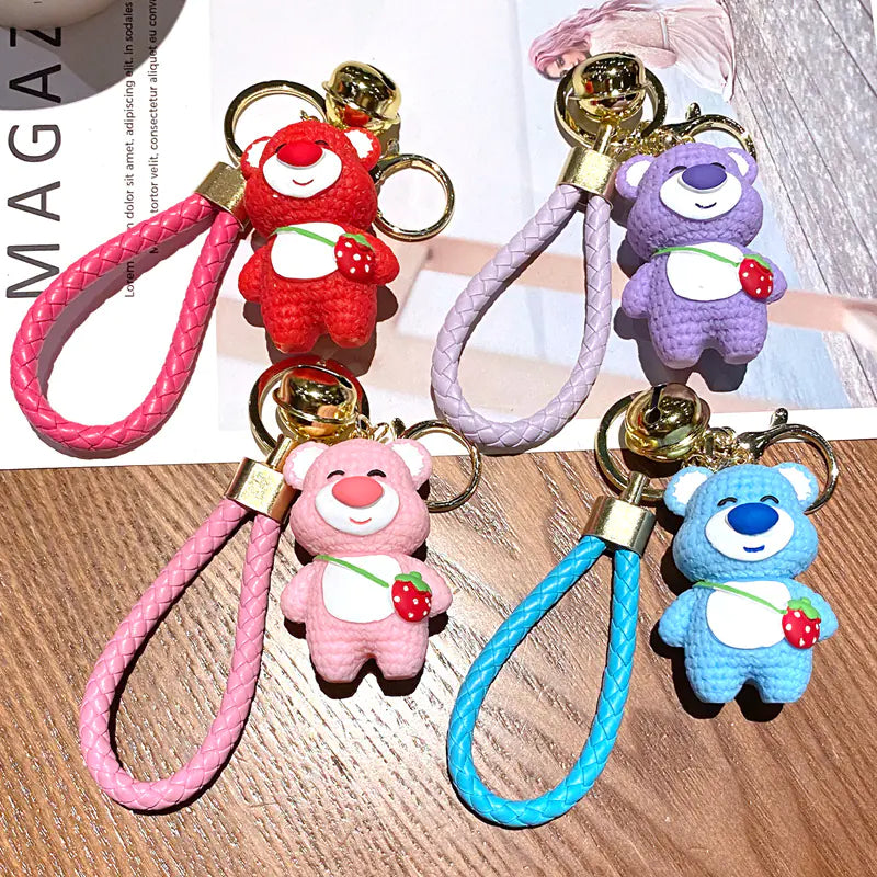 Cute Strawberry Bear Resin Keychain for Kids' Bags