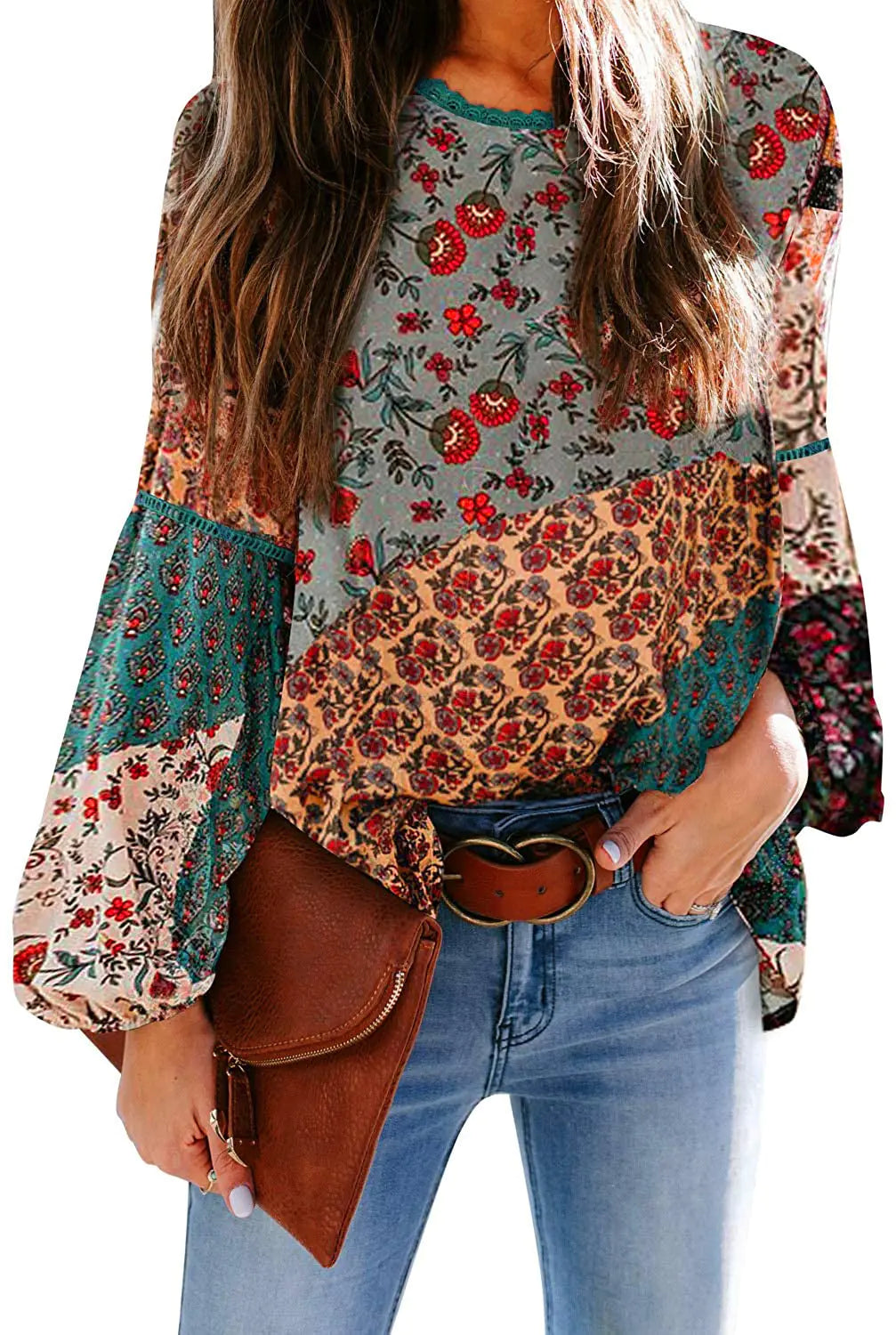 Bohemian Floral Puff Sleeve Blouse for Women