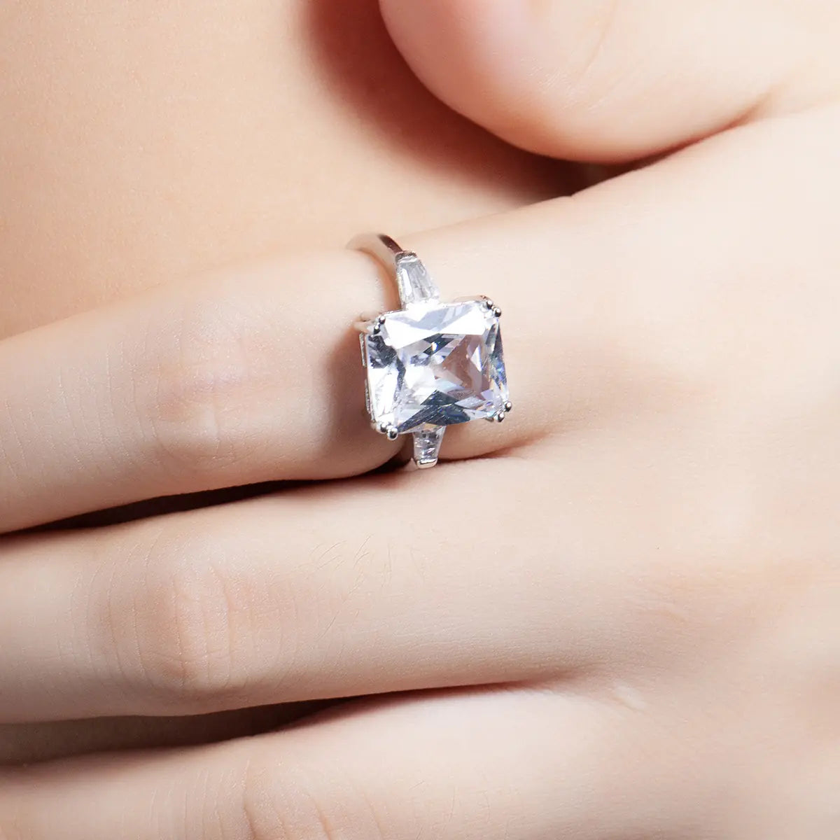 Exaggerated Princess Square Diamond Ring with Zirconia
