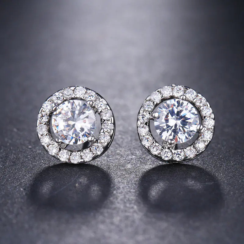 Cubic Zirconia Stud Earrings with Four-Prong Design