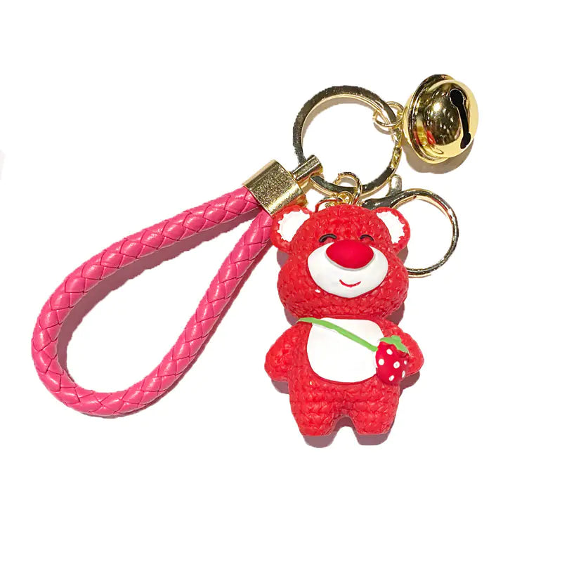 Cute Strawberry Bear Resin Keychain for Kids' Bags