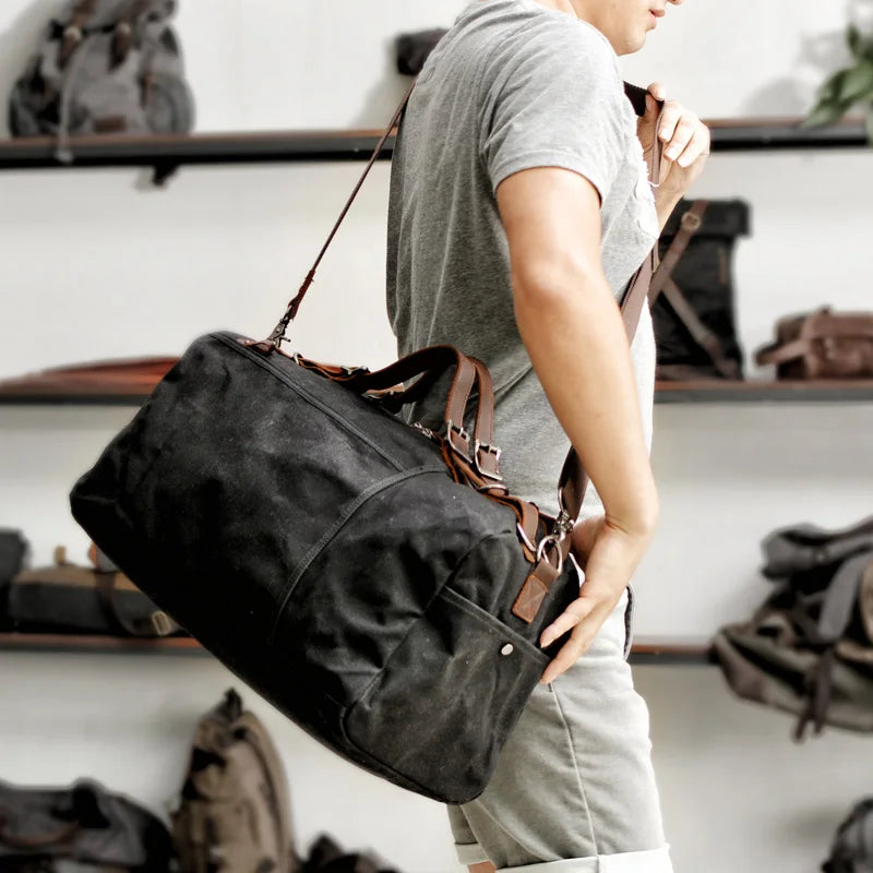 Retro Waxed Canvas Gym Duffel Bag for Men