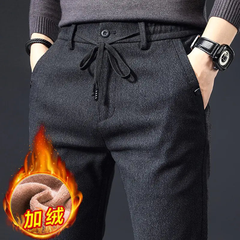 Men's Casual Brushed Chinos - Korean Style Loose Fit