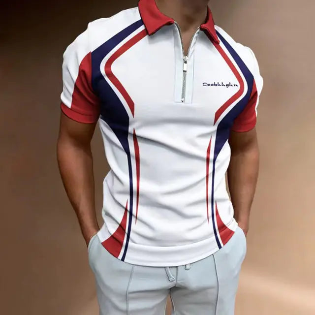 Men's Striped Short Sleeve Polo Shirt - Breathable Fit