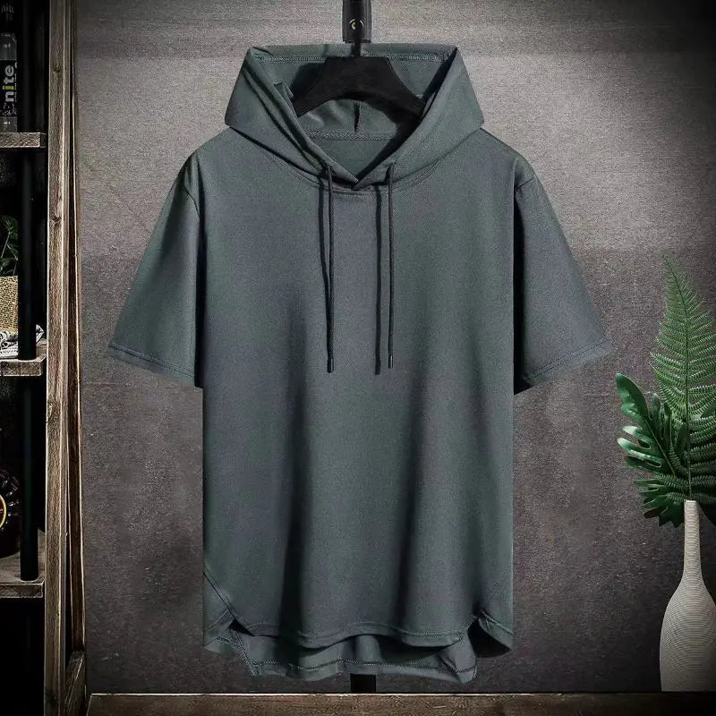 Men's Summer Solid Color Hooded Short Sleeve T-Shirt