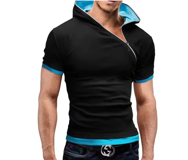 Men's Casual Short Sleeve T-Shirt with Hooded Design