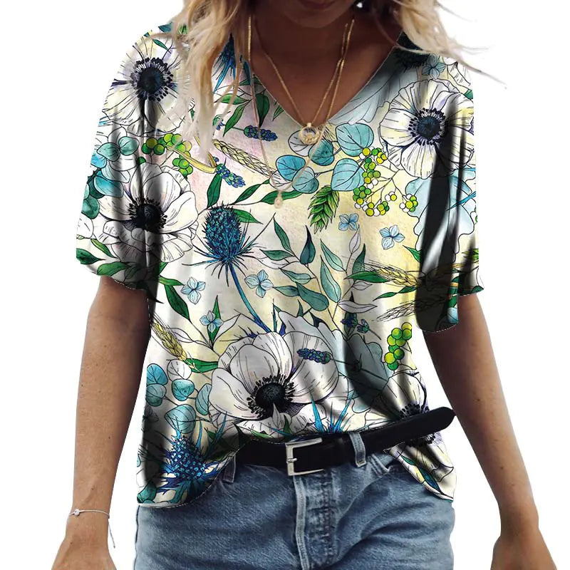 Loose Fit Green Urban Style Printed Short Sleeve T-Shirt