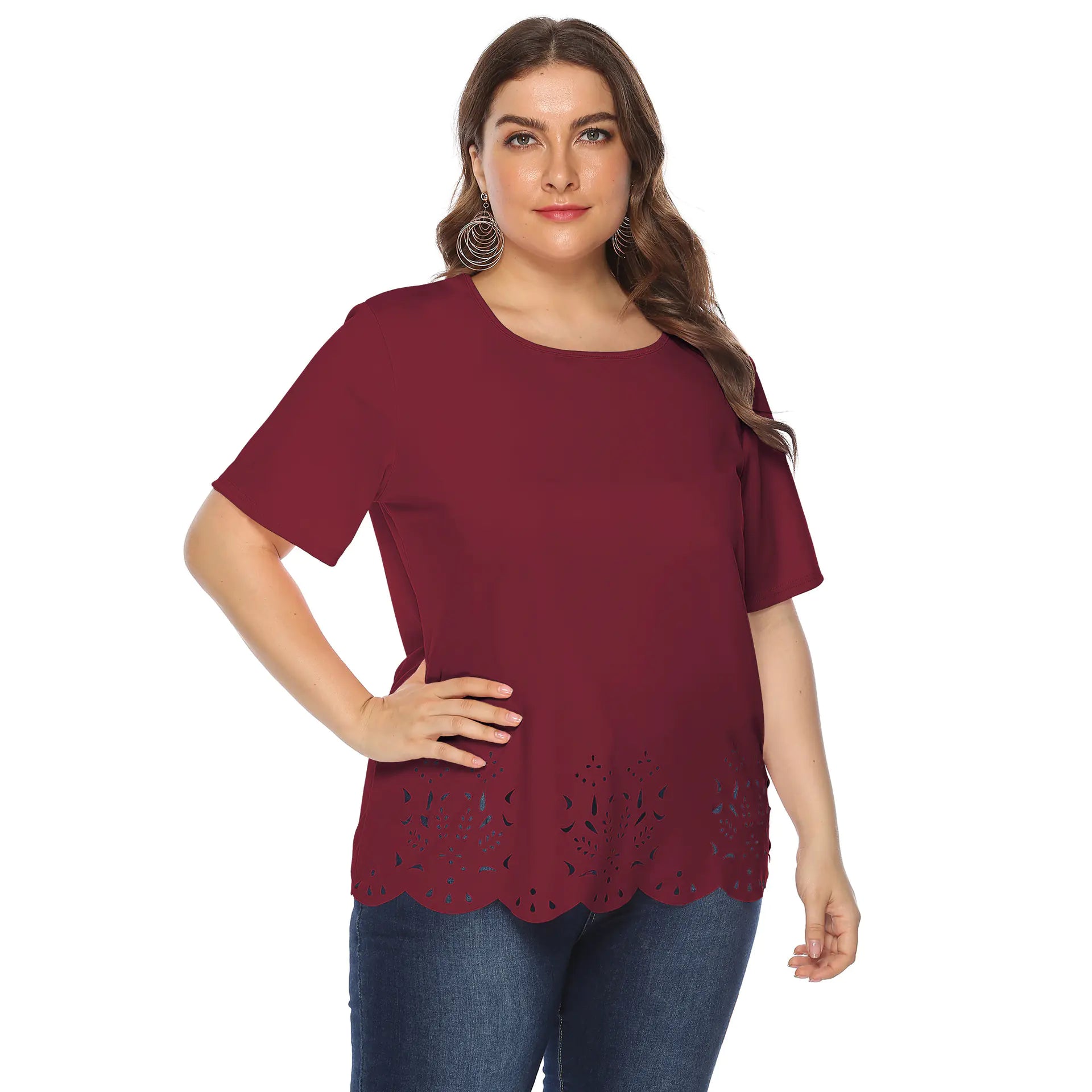 Large Women's Casual Round Neck Short-Sleeve T-Shirt