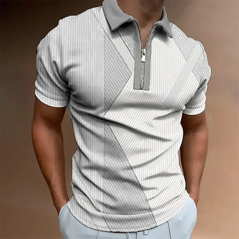 Men's Zip Polo Shirt - 3D Digital Print Summer Fashion