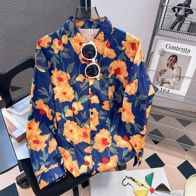 Vintage Floral Turn-down Collar Blouse for Women