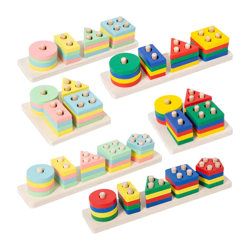 Wooden Geometric Shape Stacking Blocks for Early Learning