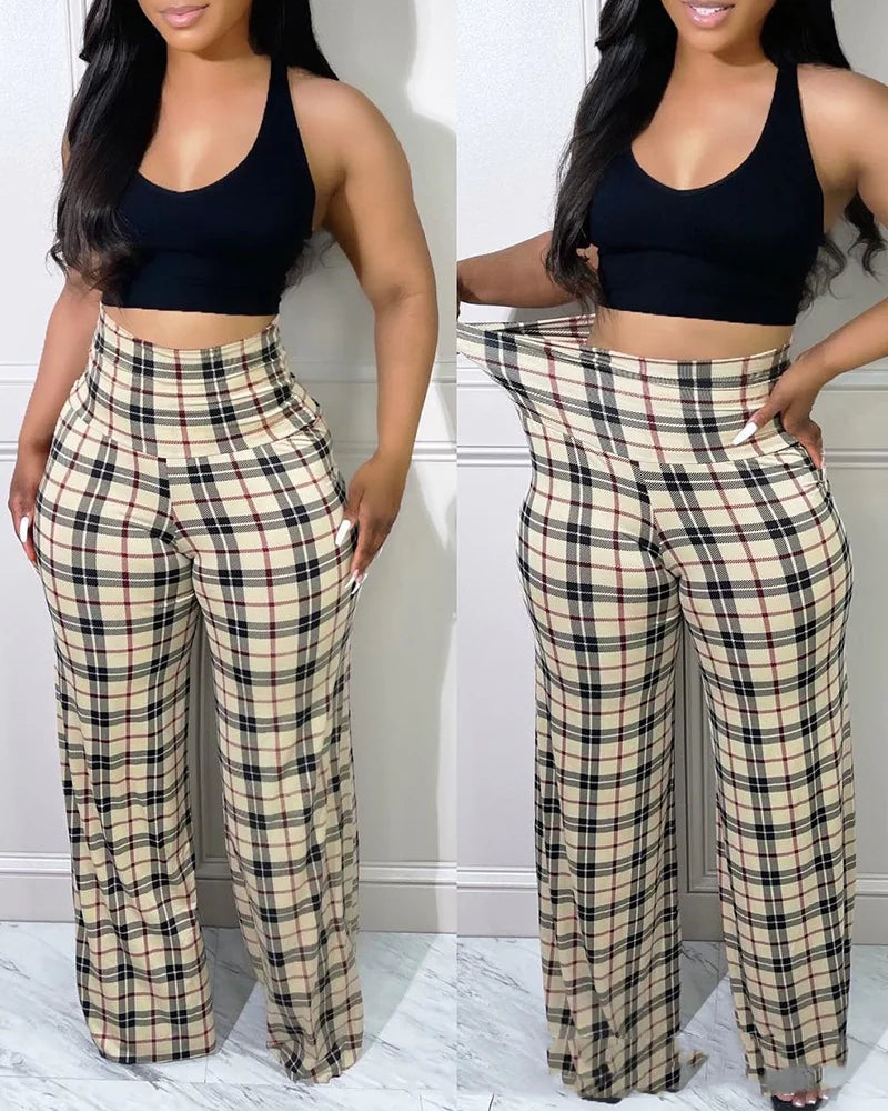 Slim Fit Khaki Plaid Trousers