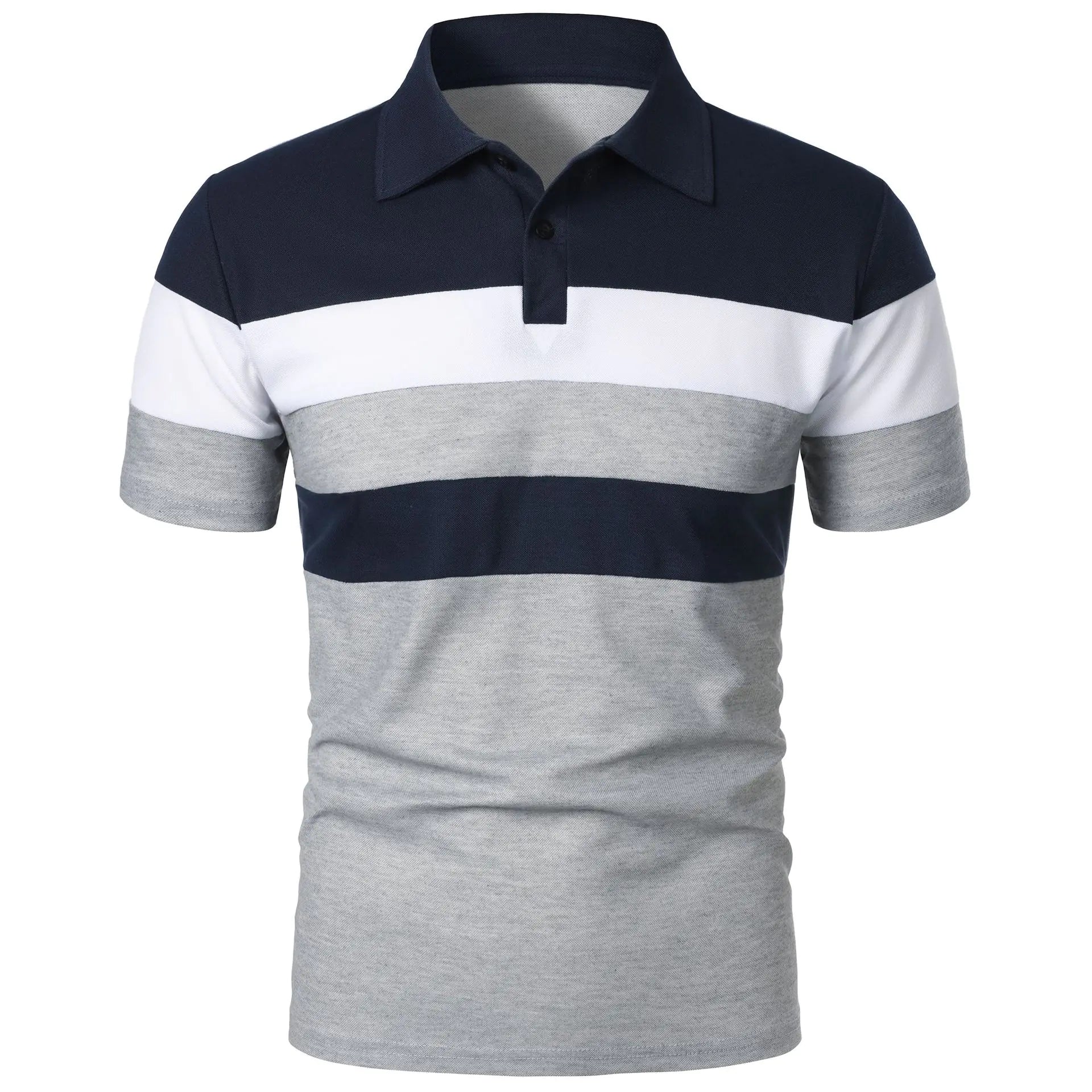 Men's Short Sleeve Polo with Color Block Stripes
