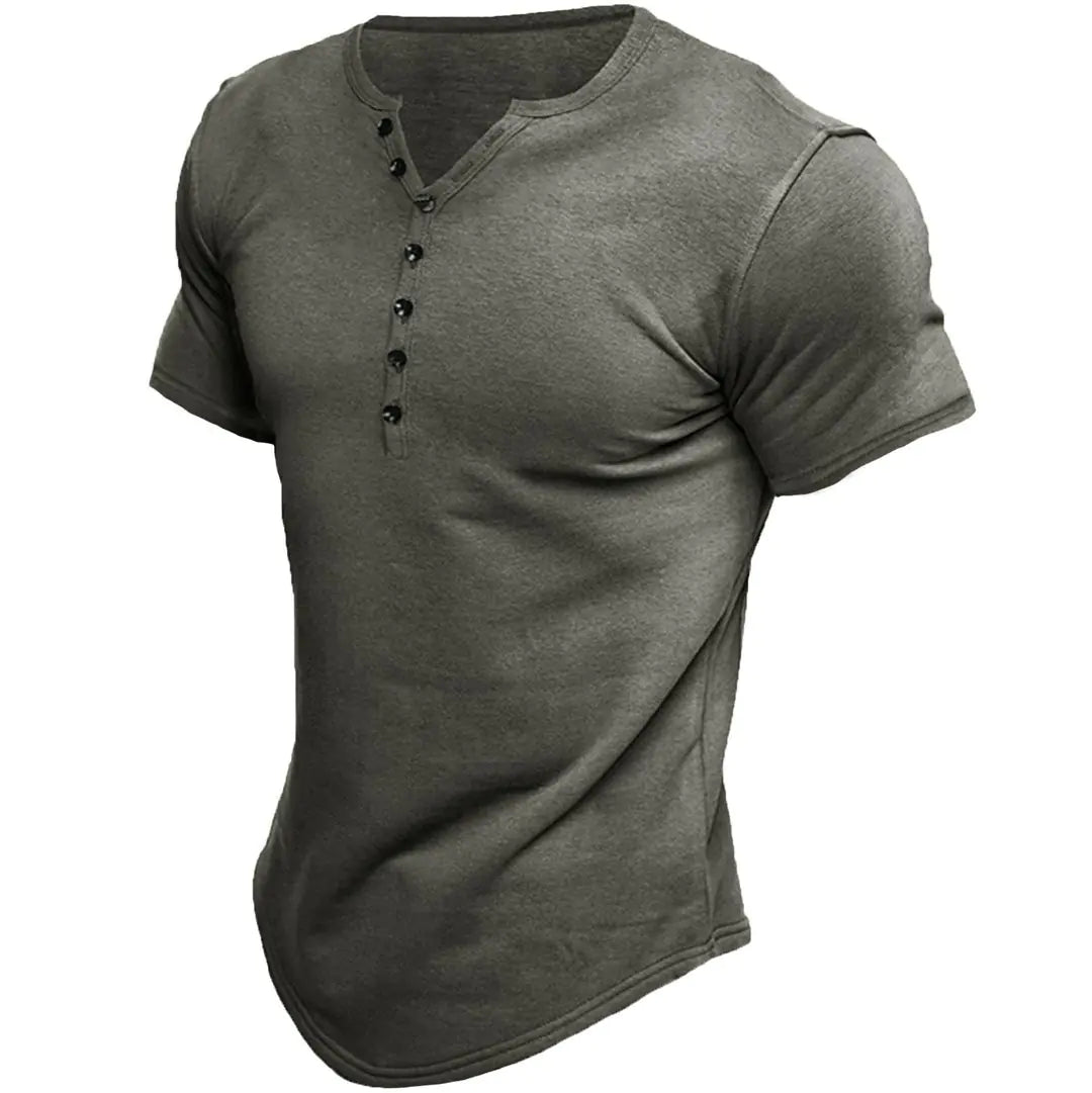 Men's Short-Sleeve Solid Color Button T-Shirt