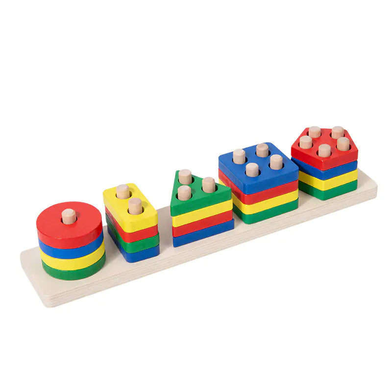 Wooden Geometric Shape Stacking Blocks for Early Learning