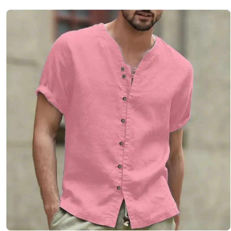 Men's Vintage Cotton Linen Casual Short Sleeve Shirt