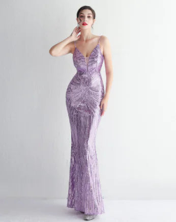 Fashionable Sequin High Waist Sleeveless Evening Gown