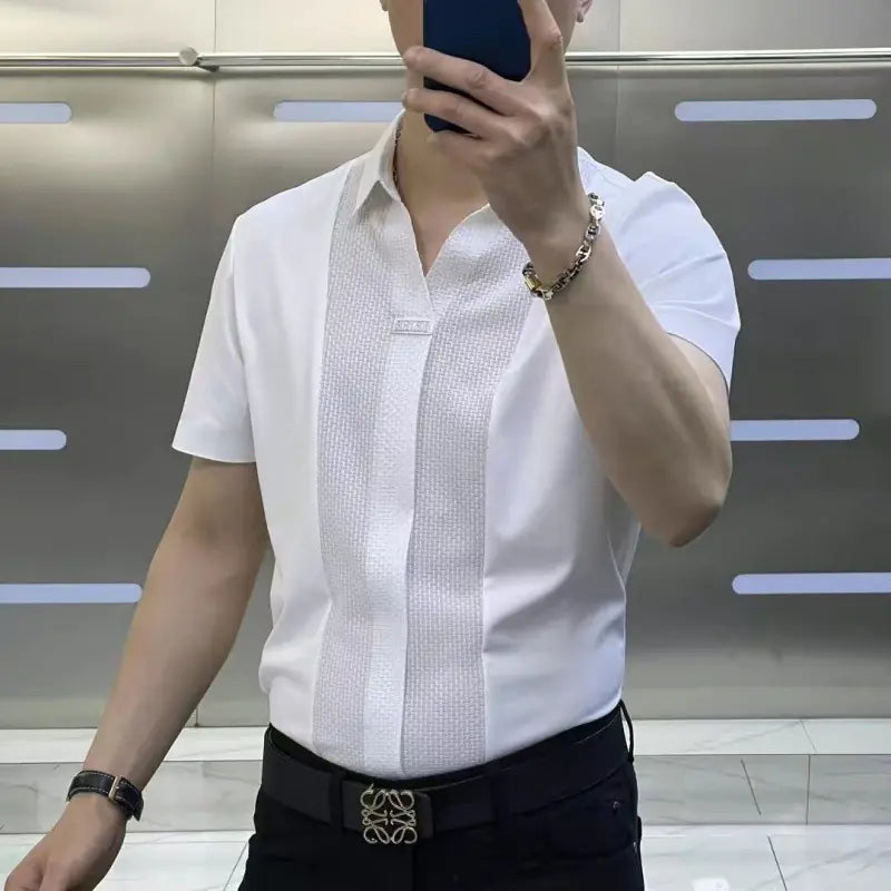 Men's Summer Short Sleeve Color Block Shirt