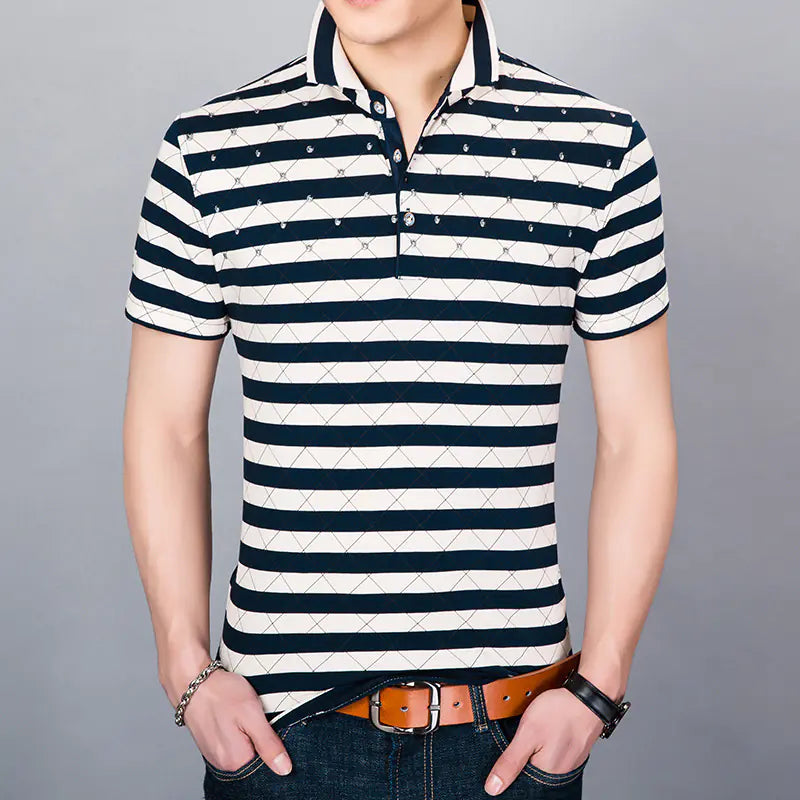 Summer Men's Striped Short Sleeve Polo Shirt