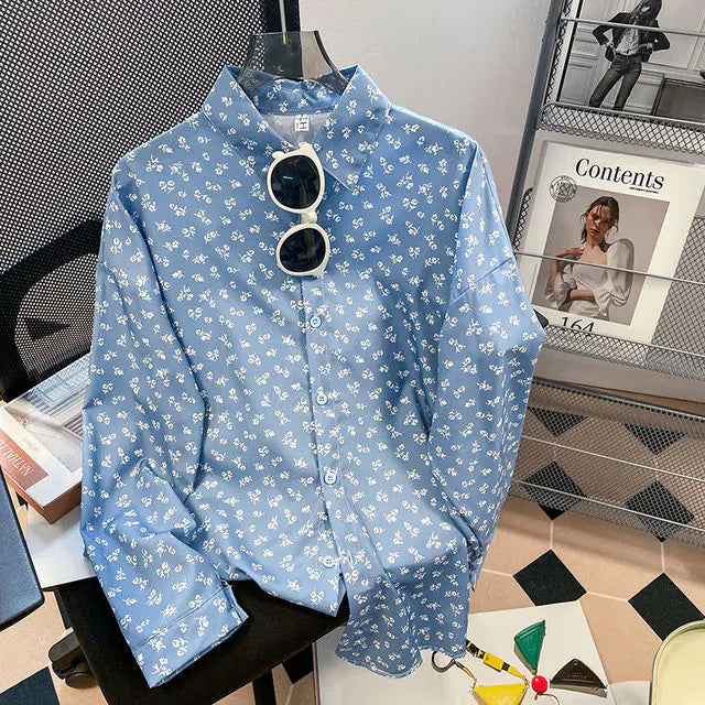 Vintage Floral Turn-down Collar Blouse for Women