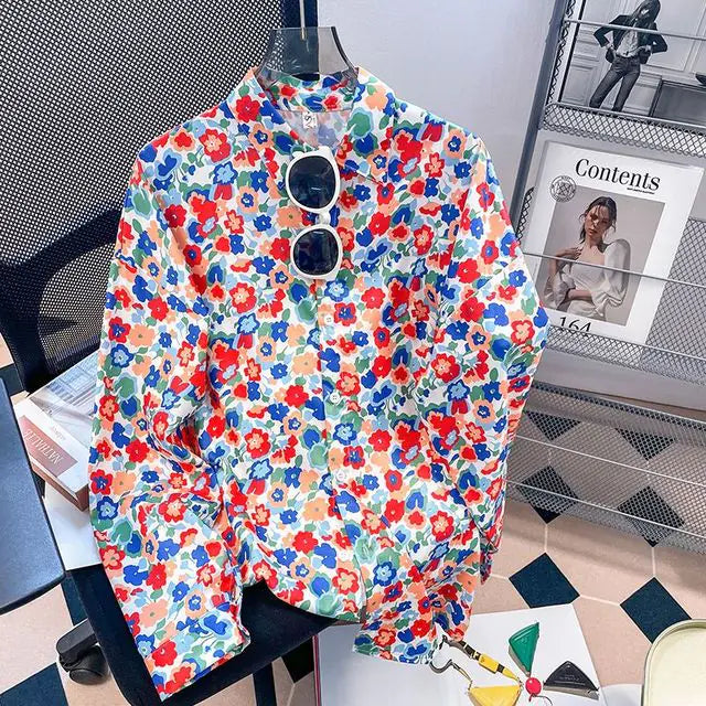 Vintage Floral Turn-down Collar Blouse for Women