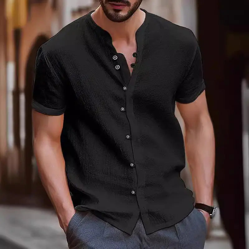 Men's Vintage Cotton Linen Casual Short Sleeve Shirt