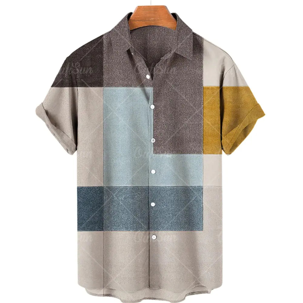 Men's Casual 3D Digital Print Short-Sleeve Shirt