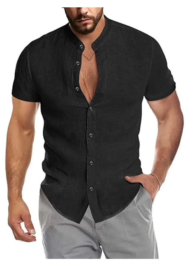 Men's V-Neck Linen Cardigan Short Sleeve Shirt