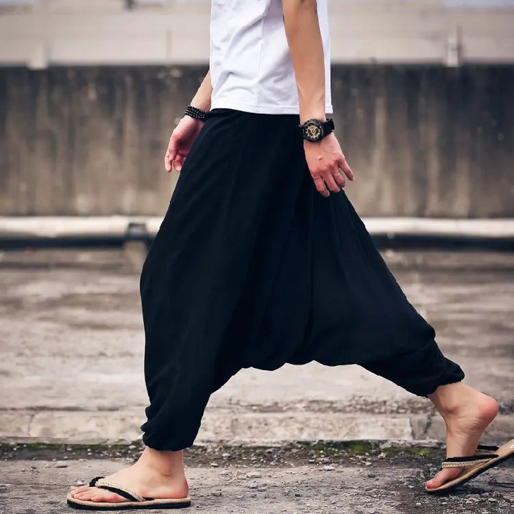 Low-Crotch Harem Pants, Simple Design Harem Trousers