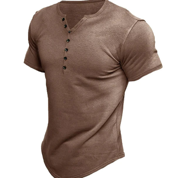 Men's Short-Sleeve Solid Color Button T-Shirt