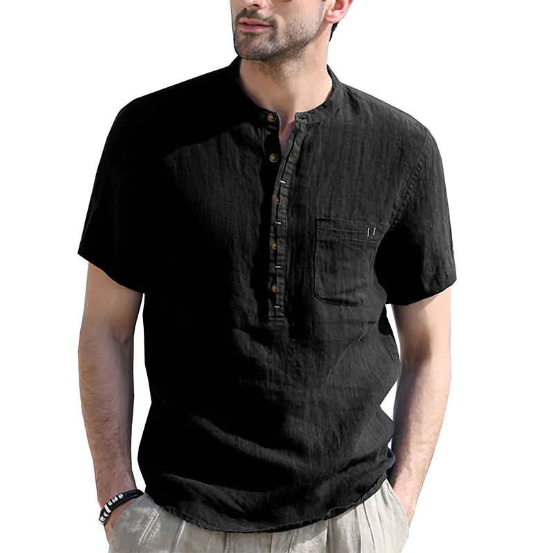 Men's Casual Cotton Linen Short Sleeve Polo Shirt