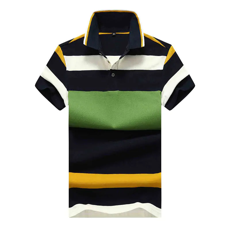 Men's Short Sleeve Polo Shirt with Green Stripes