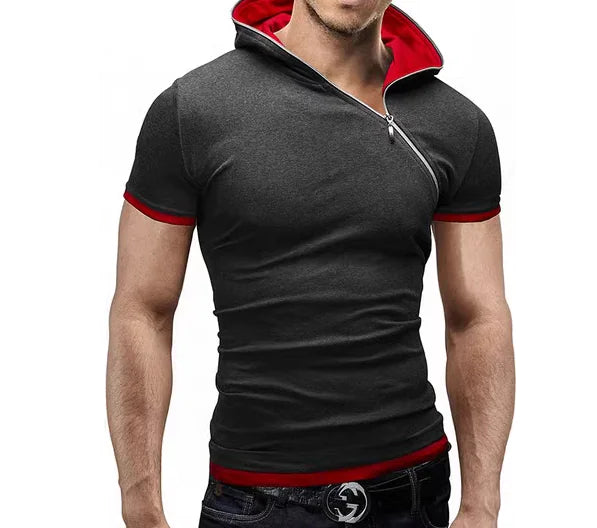 Men's Casual Short Sleeve T-Shirt with Hooded Design