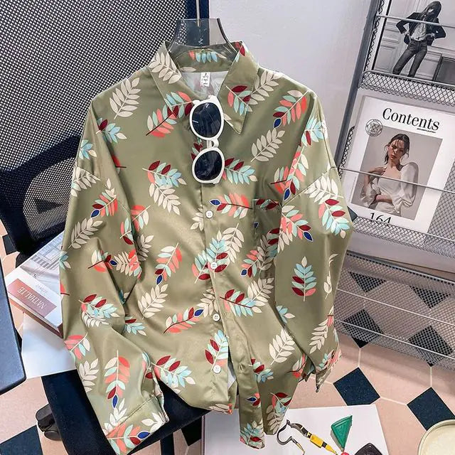 Vintage Floral Turn-down Collar Blouse for Women