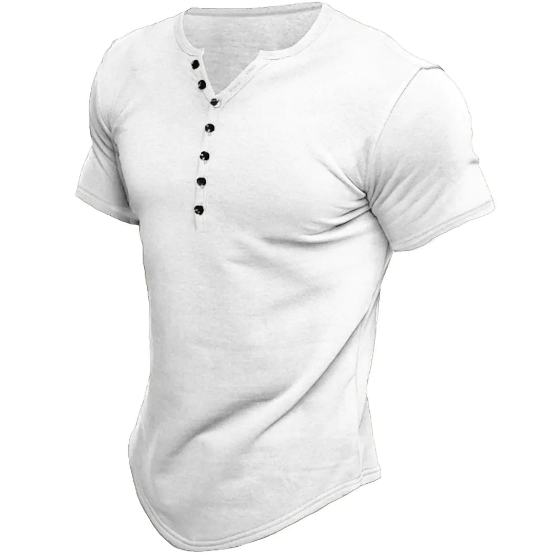 Men's Short-Sleeve Solid Color Button T-Shirt