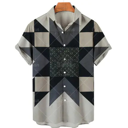 Men's Casual 3D Digital Print Short-Sleeve Shirt