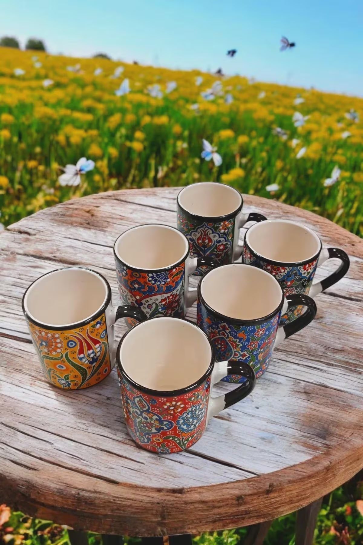 Set of 6 Handmade Ceramic Ethnic Mugs for Cultural Home Decor