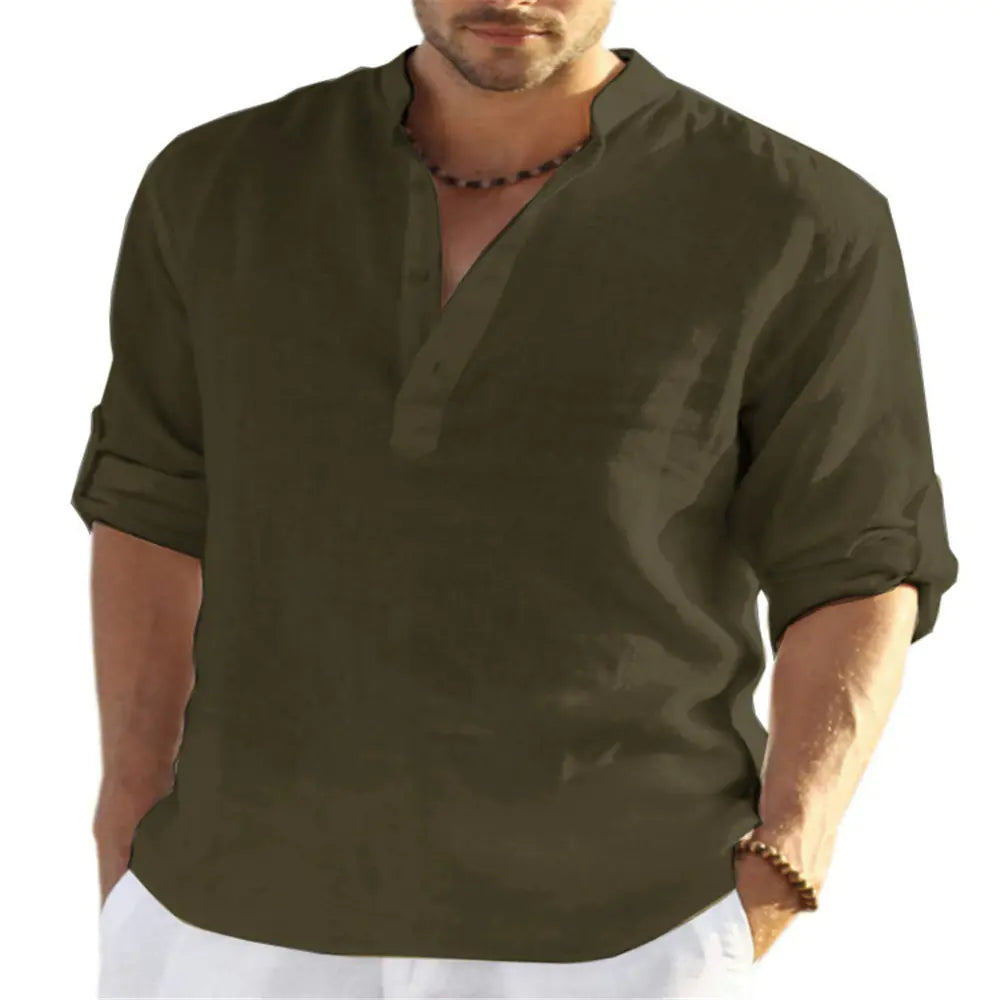 Men's Casual Long Sleeve Cotton Linen Shirt