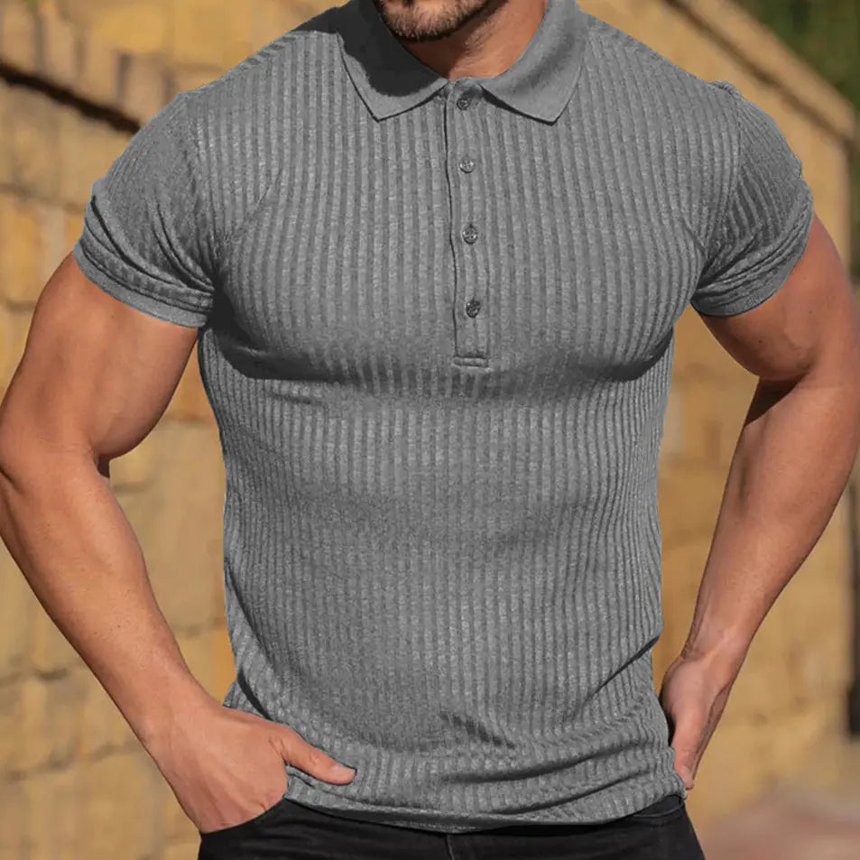 Men's Casual Short-Sleeved Polo Shirt - Vertical Stripes