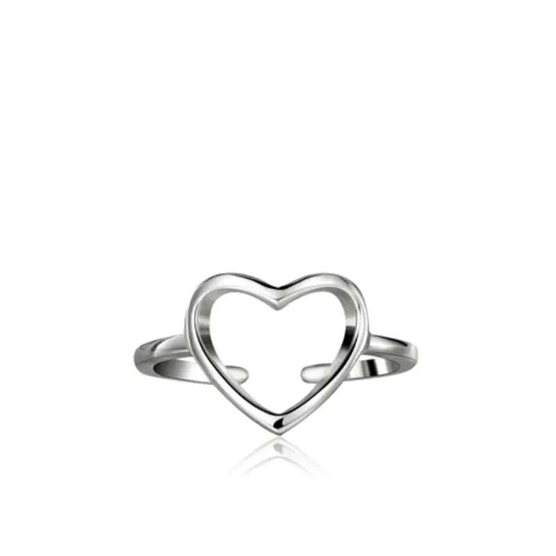 S925 Sterling Silver Hollow Heart Ring, Korean Style