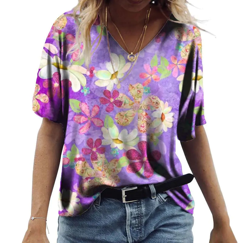 Loose Fit Green Urban Style Printed Short Sleeve T-Shirt