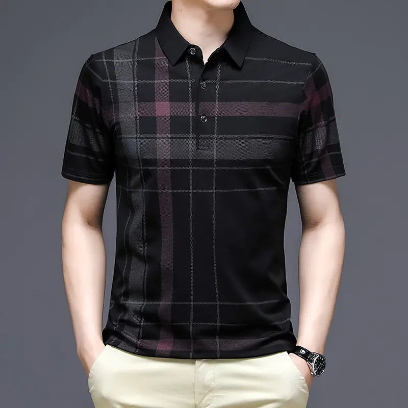 Men's Summer Checkered Polo Shirt - Casual Short Sleeve