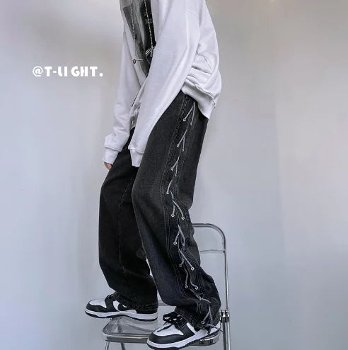 Niche Wide Leg American Jeans for Men in Hip Hop Style