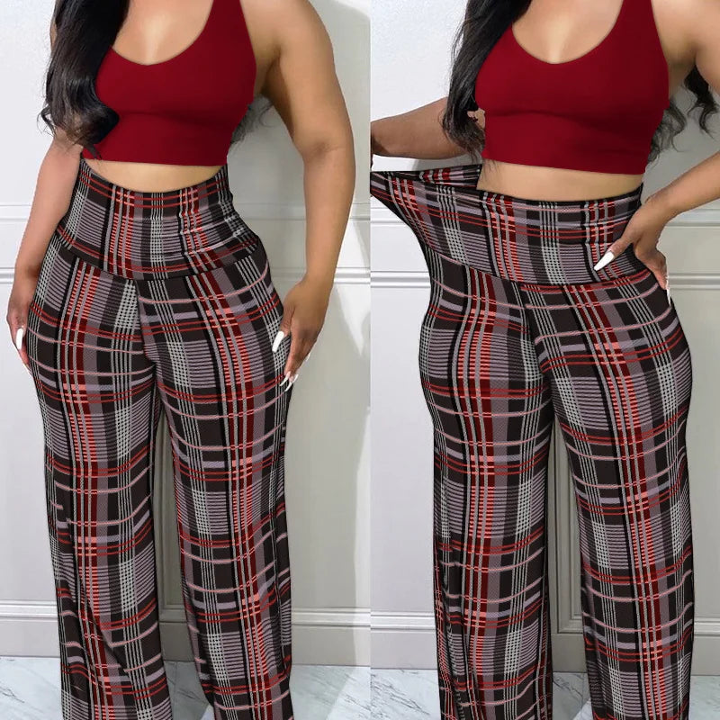 Slim Fit Khaki Plaid Trousers