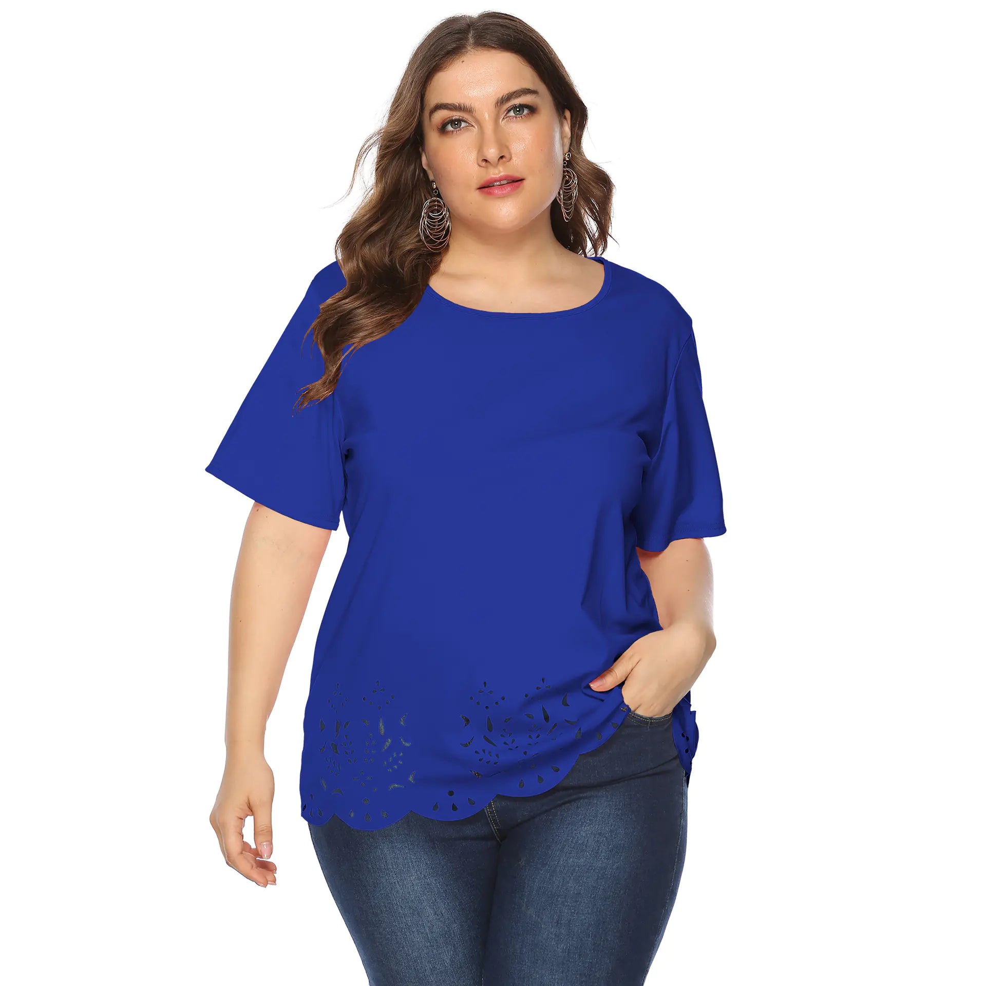 Large Women's Casual Round Neck Short-Sleeve T-Shirt